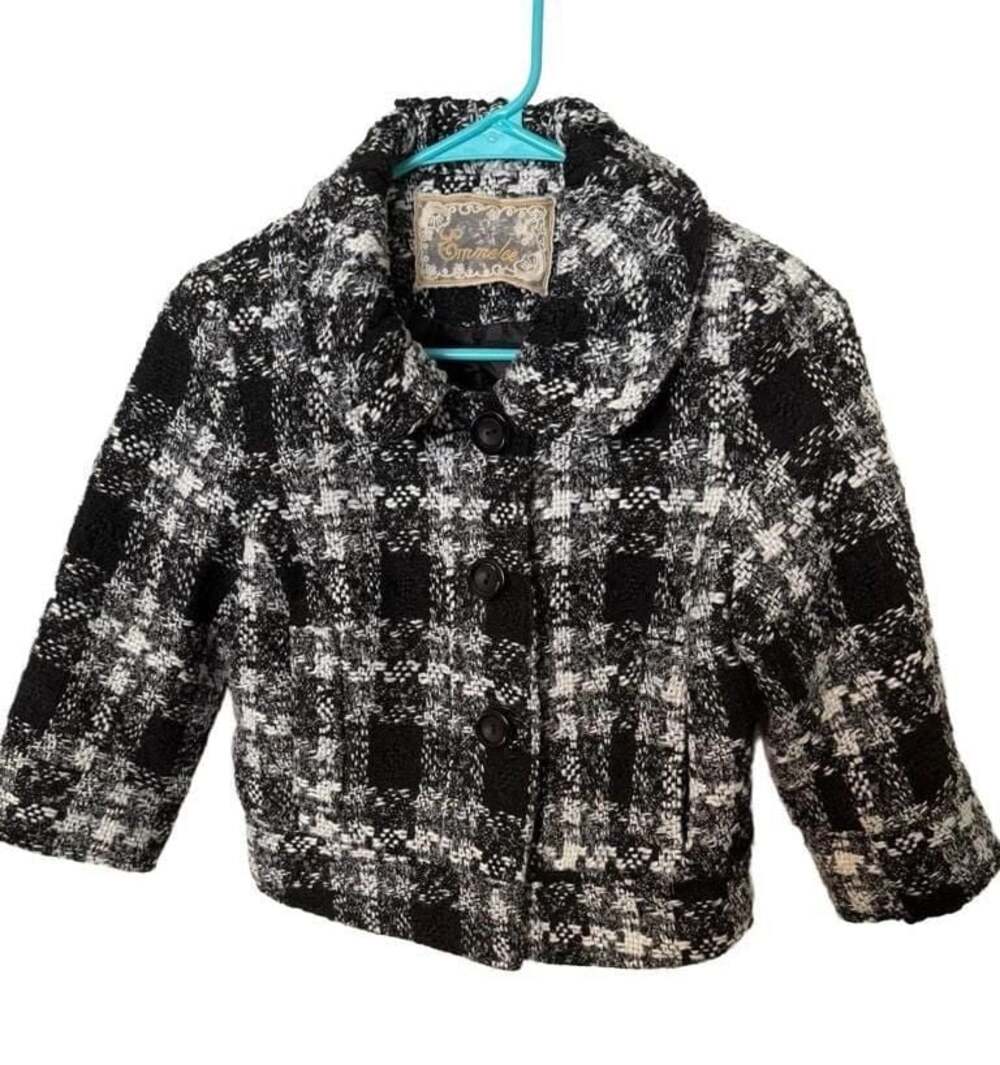 Emmelee Black and White Tweed Cropped Jacket